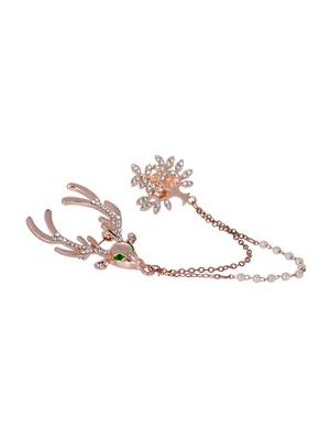 Aquastreet deer & leaf crystal with pearl double chained collar pin/brooch lapel pin 3