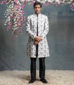 Ivory and black 3d embroidered kurta & jacket set