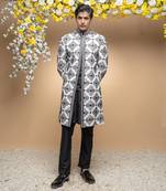 Ivory and black indo western kurta & jacket set