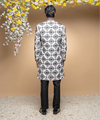 Ivory and black indo western kurta & jacket set 2