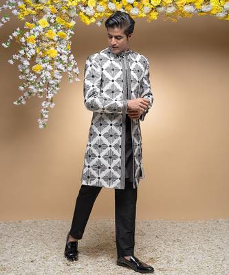 Ivory and black indo western kurta & jacket set 3