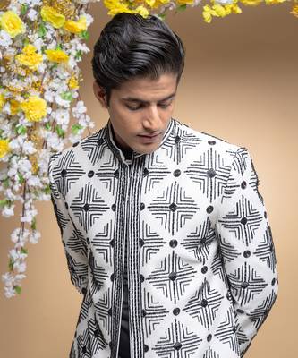 Ivory and black indo western kurta & jacket set 4