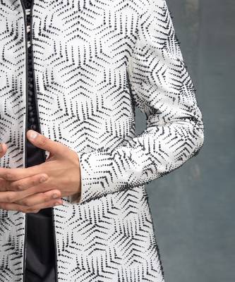 Ivory and black 3d embroidered kurta & jacket set 4