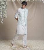 Ice blue tonal embroidery kurta bundi set