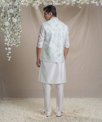 Ice blue tonal embroidery kurta bundi set 2