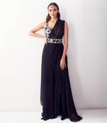 Black & white applique work pre-draped saree