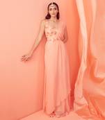 Peach floral applique work pant saree