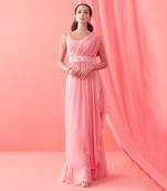 Soft pink pre draped pant saree