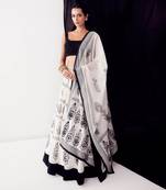 Black & White Block Printed Lehenga Set