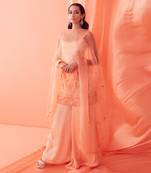 Peach tonal embroidered sharara set
