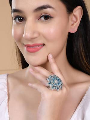 Silver plated blue stone finger ring 2