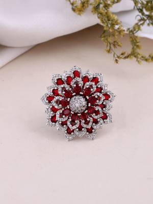 Silver plated red stone finger ring 1