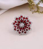 Silver plated red stone finger ring