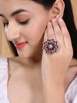 Silver plated red stone finger ring 2