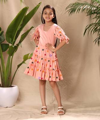 three tiered embroidered dress with tie up balloon sleeves 1
