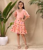 three tiered embroidered dress with tie up balloon sleeves