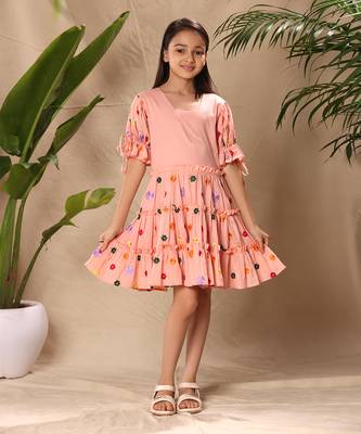 three tiered embroidered dress with tie up balloon sleeves 2