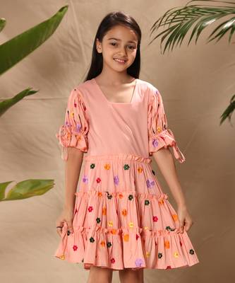 three tiered embroidered dress with tie up balloon sleeves 3