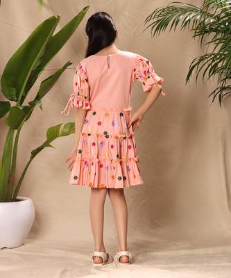 three tiered embroidered dress with tie up balloon sleeves 5