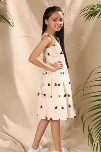 Off white  embroidered box pleat dress