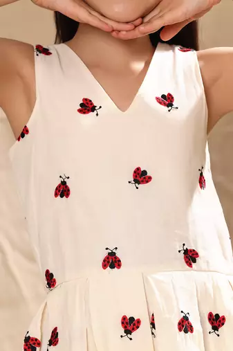Off white  embroidered box pleat dress