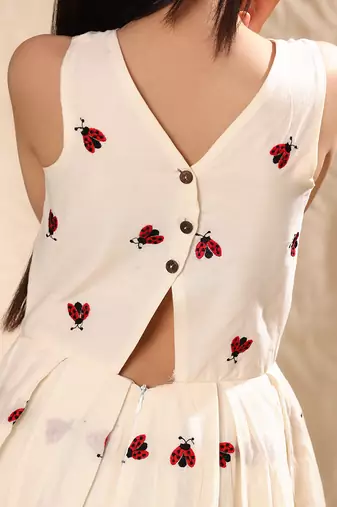 Off white  embroidered box pleat dress