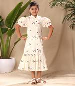 Off embroidered white midi dress with puff sleeves