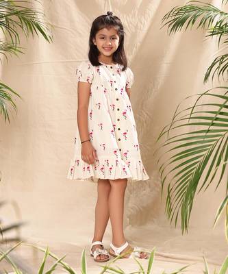 Off white embroidered drop waist front placket dress 1