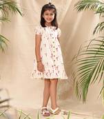 Off white embroidered drop waist front placket dress