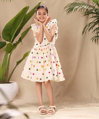 Off white embroidered flutter sleeve fit and flare dress 1