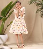 Off white embroidered flutter sleeve fit and flare dress