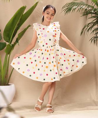 Off white embroidered flutter sleeve fit and flare dress 2