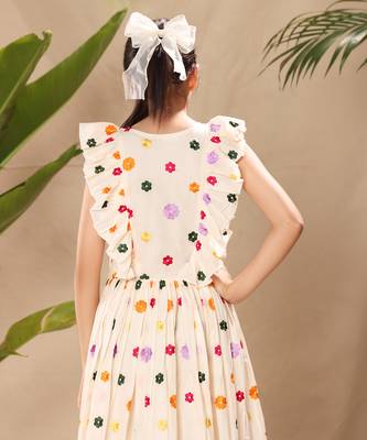 Off white embroidered flutter sleeve fit and flare dress 4