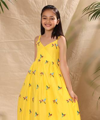 Yellow embroidered maxi dress with bottom tier 2