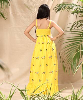 Yellow embroidered maxi dress with bottom tier 3