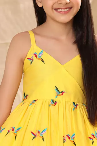 Yellow embroidered maxi dress with bottom tier