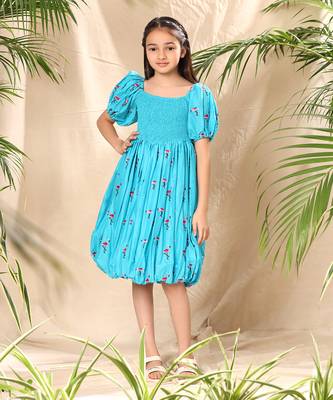 Blue embroidered balloon dress 1