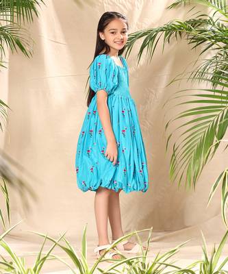 Blue embroidered balloon dress 2