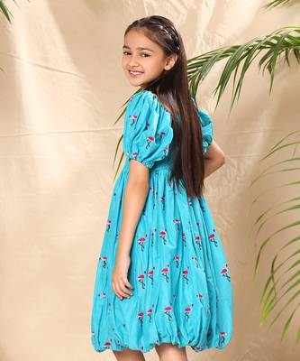 Blue embroidered balloon dress 3