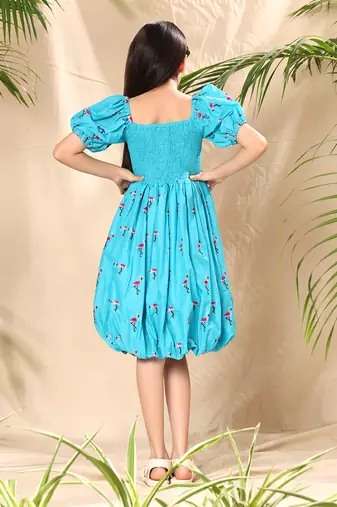 Blue embroidered balloon dress