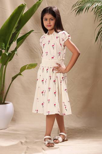 Off white embroidered off shoulder fit and flare dress