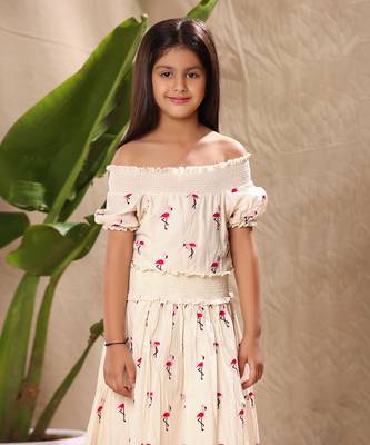 Off white embroidered off shoulder fit and flare dress 3