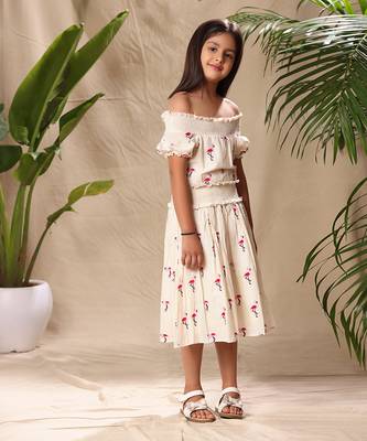 Off white embroidered off shoulder fit and flare dress 4