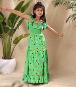 Green embroidered smocked yoke sleeveless maxi dress