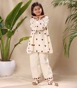 Off white embroidered tunic top and bottom co-ord set