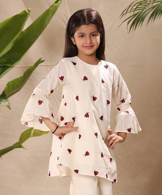 Off white embroidered tunic top and bottom co-ord set 2