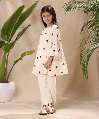 Off white embroidered tunic top and bottom co-ord set 3