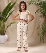 Off white embroidered smocked top and pant co-ord set