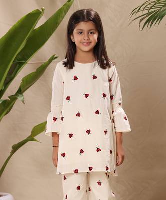 Off white embroidered tunic top and pant co-ord set 1