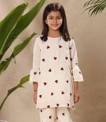 Off white embroidered tunic top and pant co-ord set